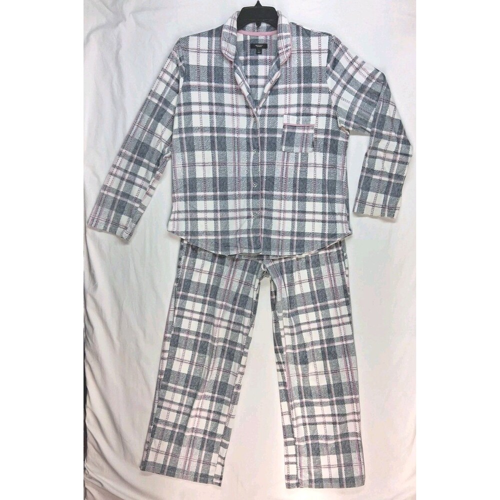 Simply Vera Wang 2 Pc Pajama Set Womens Pink Gray Plaid L Comfy Cabin Hygge